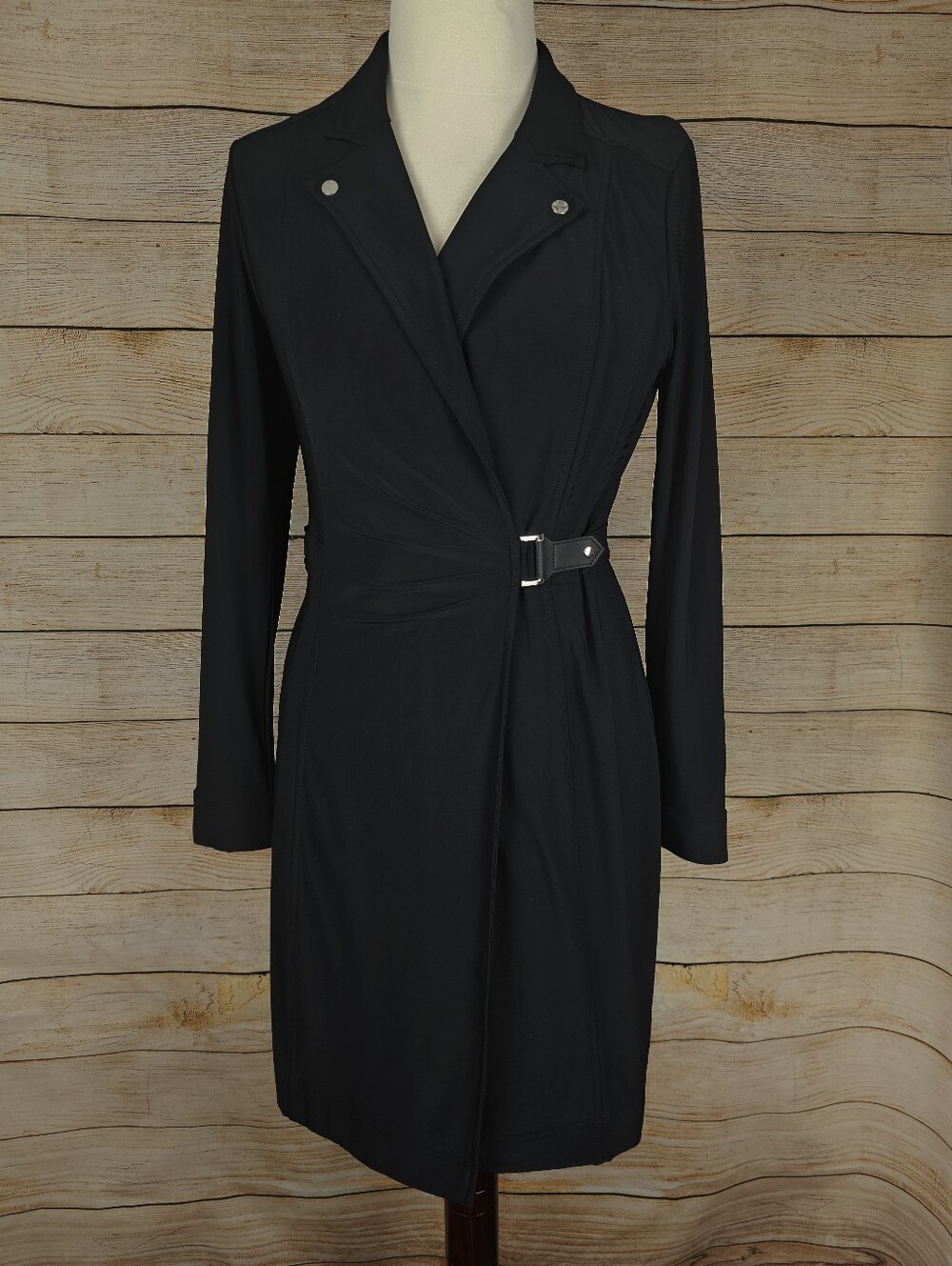 White House Black Market Black Long Sleeve Wrap Dress Size 10